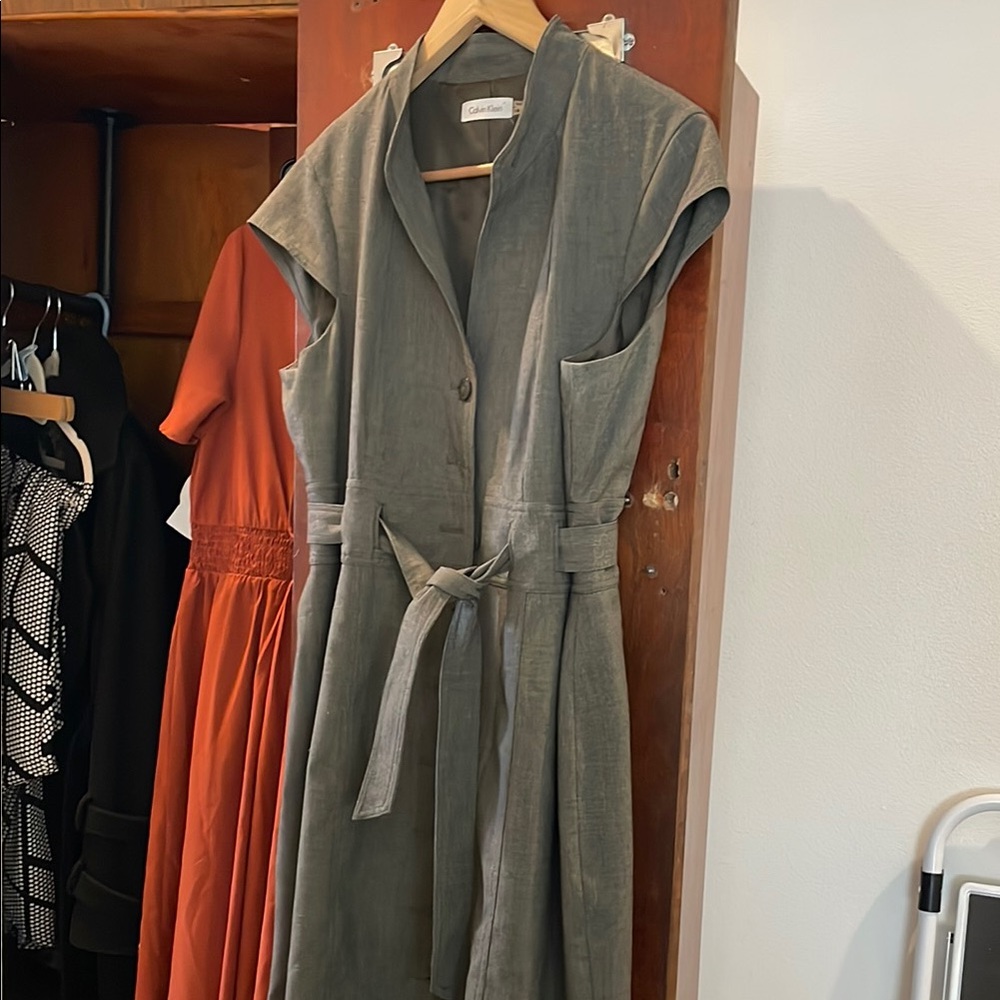 Calvin Klein Green Tie Front Midi Dress